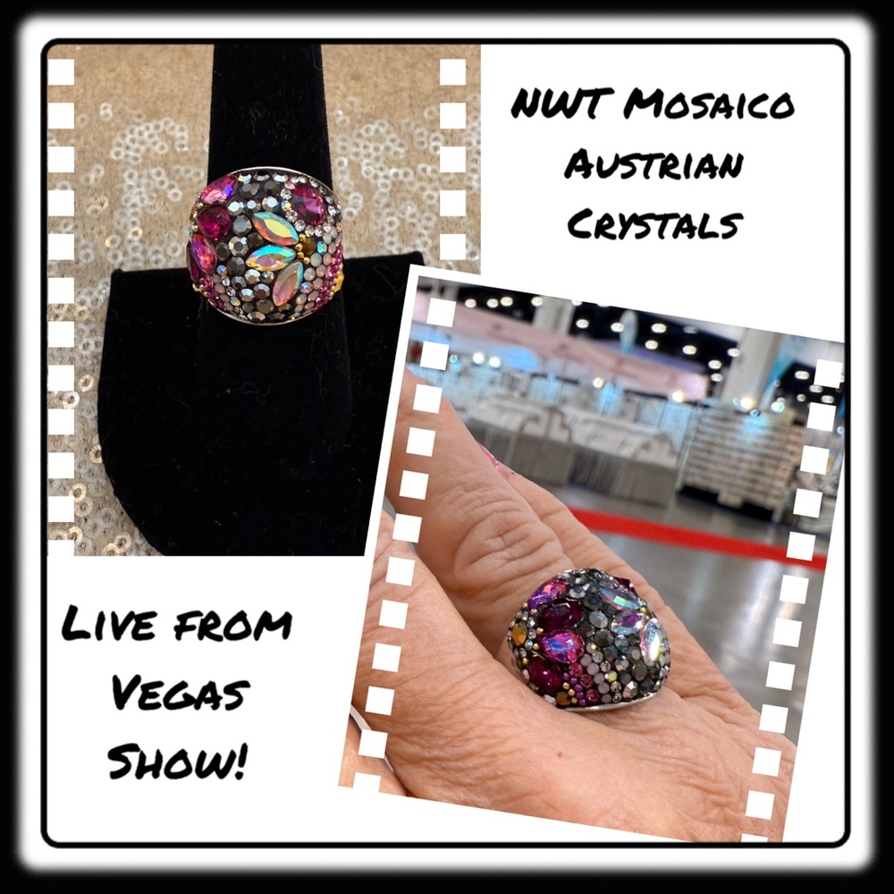Nwt Gorgeous Austrian Crystal / 925 Silver Size 8.5 Ring From Mosaico